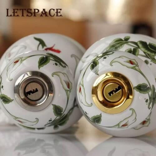 Free Shipping European Pastoral Ceramic White Gold Lock Bedroom Bathroom Stainless Steel spherical indoor flower Ball Lock Keys