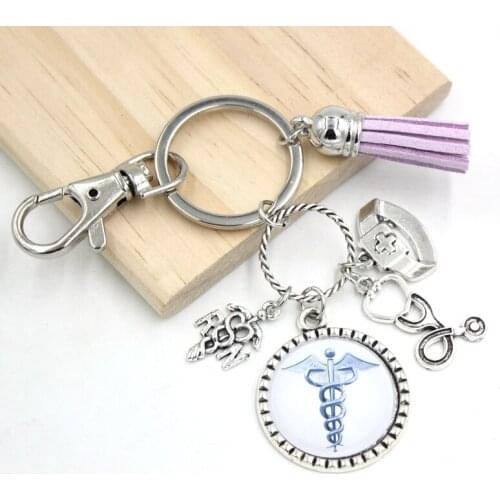 New Arrival 4 Models Medical RN Keychain Cabochon Printed Nurse Key Chain Keyring handbag backpack key holder Doctor Nurse gifts