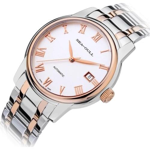 Seagull Mens Watch Business Fashion Casual Gold Steel Band Calendar Watch Sapphire Waterproof Mens Automatic Mechanical Watch