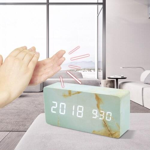 Led Dual Screen Sound Control Wooden Alarm Clock Home Decor Sound Control Mode Usb Charging Digital Clock With Calendar