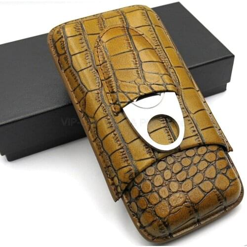 Cohiba Genuine Crocodile Leather Cigar Holder Case Travel Humidor With Cutter Set 3 Tube Cigarette Holder Smoking Tool