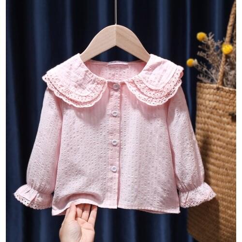 Baby Girls Fashion Blouse Shirts Long Sleeve Autumn Spring Tops Children Outfits Solid Shirt for Kids Girl Casual Clothing 1-6Y