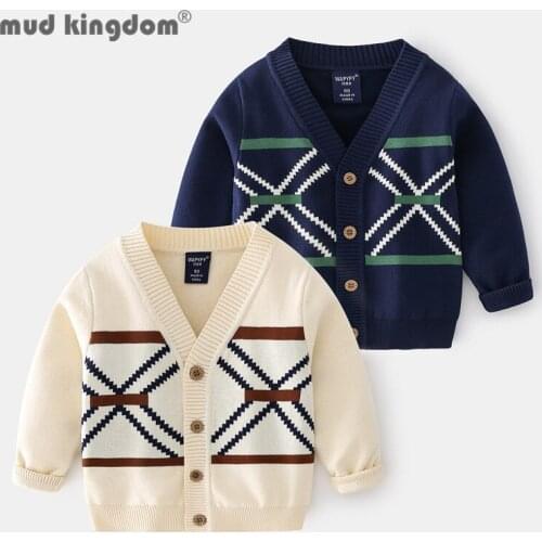 Mudkingdom Kids Cardigan Sweater Long Sleeve V-neck Print Button Tops Boys Spring Autumn Clothes for Children Fashion Clothing