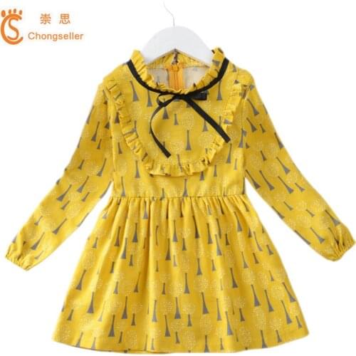 Children A-line Knee-Length Dress Girl Autumn and Winter O-Neck Collar Dress Children Dress Long Sleeved Girls Kids Clothing