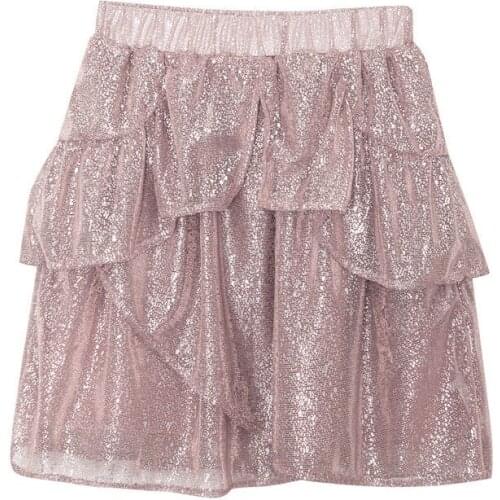 Elfbop 2020 Summer Blogger Fashion Pink Mini Skirt Features Layered Ruffled Detail - Ladies Asymmetric Short Skirt