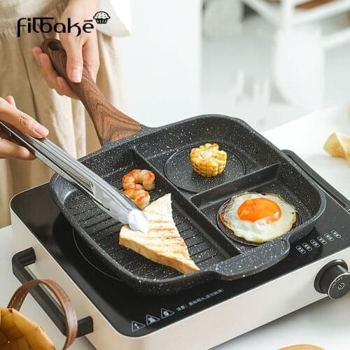 Filbake 3-in-1 Divided Pan Breakfast Pot Nonstick 3 Section Meal Skillet Divided Grill Griddle Frying Pan Meal Aluminum Cooker
