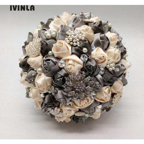 Hot sliver & cream wedding bridal bouquet with diamond rhinestone crystal for wedding decoration