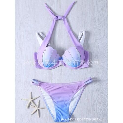 Two-pieces Set Purple Shell Style Sexy Bikini Gradient Color Swimming Bikini Swimwear Womens Swimsuit Bathing Suits /30