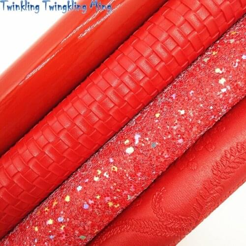 RED Iridescent Glitter Leather, Smooth Synthetic Leather, Flowers Faux Fabric For Bow A4 21x29CM Twinkling Ming KM024