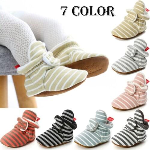 Cute Newborn Baby Boy Girl Crib Shoes Toddler Shoes Comfort Soft Sole Striped Anti-slip Prewalker Sneakers First Walkers 0-18M