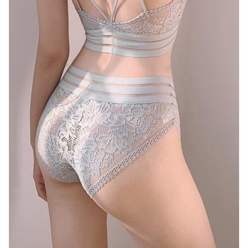 Lace underwear womens low waist breathable womens sexy hollow transparent mesh cotton crotch womens briefs