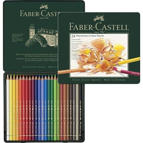 Faber-Castell Polychromos Colored Pencils with Metal Box 24 Color Unique Coloured Pencils and Pre Sharpene