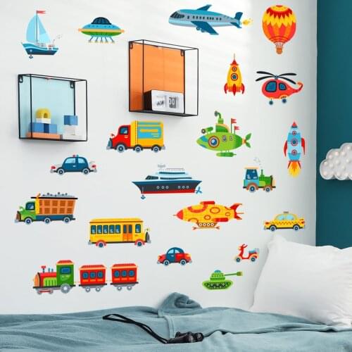 Cartoon train airplane balloon wall stickers bedroom childrens room kindergarten background wall decoration wall stickers