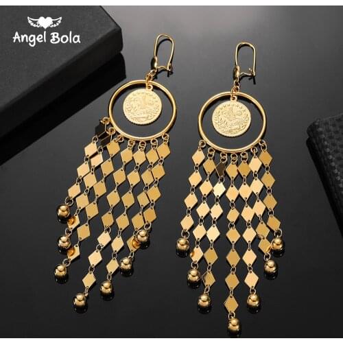 Middle East Muslim Gold-Color Ancient Coins Islamic Dangle Earrings Allah Jewelry for Turkish Woman Arab African Style