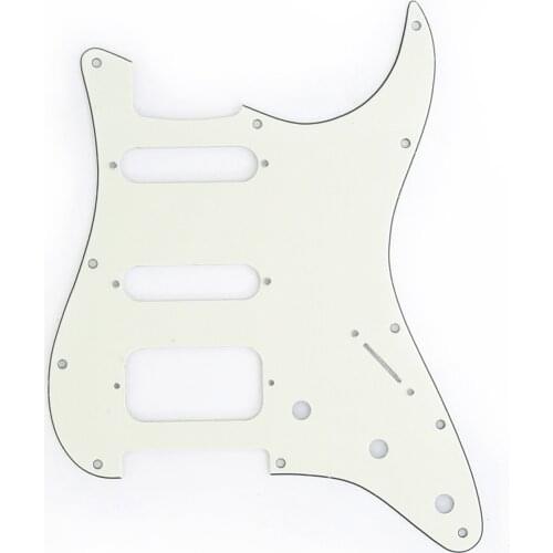 Musiclily Pro 11-Hole Round Corner HSS Guitar Strat Pickguard for USA/Mexican Stratocaster Open Pickup, 3Ply Ivory