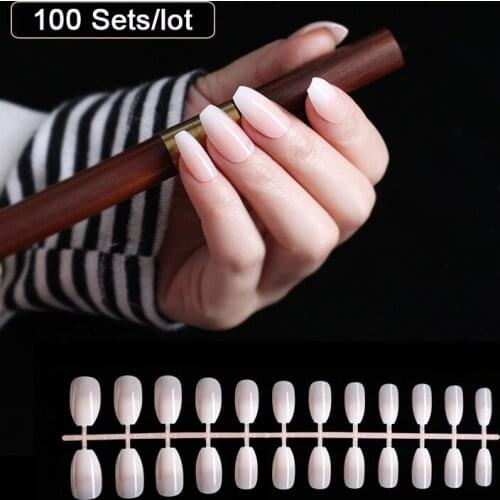 100 Kits Short Coffin Fake Nails Acrylic Full Nail Tips Classical French Nails Stiletto False Nails Toes Nails Press On Nails