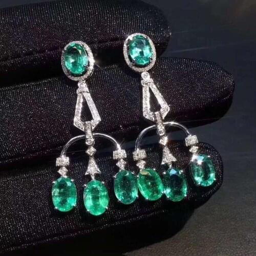 Natural Real Emerald Earrings Real 925 Silver Fashion Earrings Fine Charm Jewelry for Women