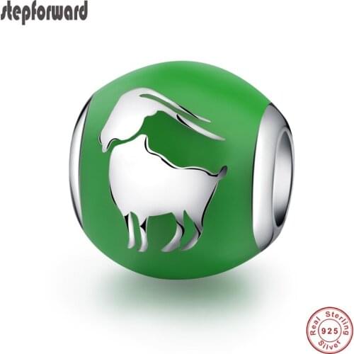 New Arrival Top Quality Gift 12 Constellation Series Green Enamel 925 Real Silver Capricornus Charm Fit Bracelet And Necklace
