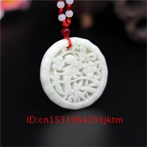 Charm Carved Men Jade Gifts Natural Birds Pendant Fashion Chinese Necklace Flowers Accessories White Amulet for Jewelry
