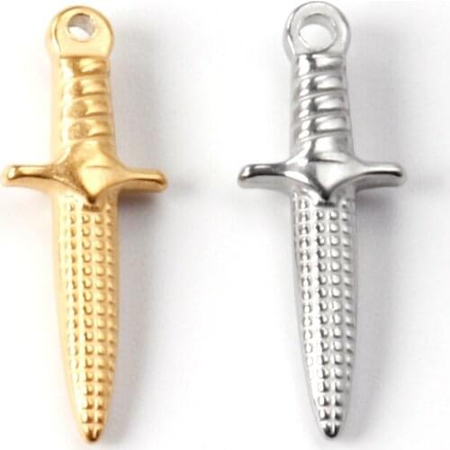ASON 10pcs/lot Jewelry Dagger Charms Stainless Steel Knife Pendant Gold Silver Color For Necklace Bracelet DIY Jewelry Making