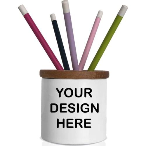 Custog Pen/Pencil Holder For Desk Organizer With Wooden Cover Office Desk Accessories Customizable Customize Your Design Here