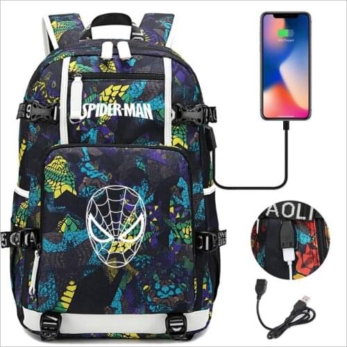 Disney Spiderman Backpack Bookbag Cartoon School Bags for Teenage Kids Travel Bagpack USB Laptop Shoulder Bags
