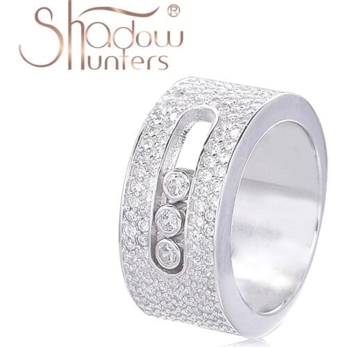 SHADOWHUNTERS Luxury Brand Authentic 925 Sterlling Silver Wedding Clear CZ Move Stone Rings For Men Fashion Jewelry Making