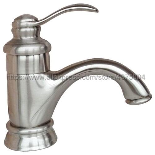 Deck Mounted Single Handle Hole Bathroom Sink Mixer Faucet Brushed Nickel Hot and Cold Water Mixer Tap Nnf008