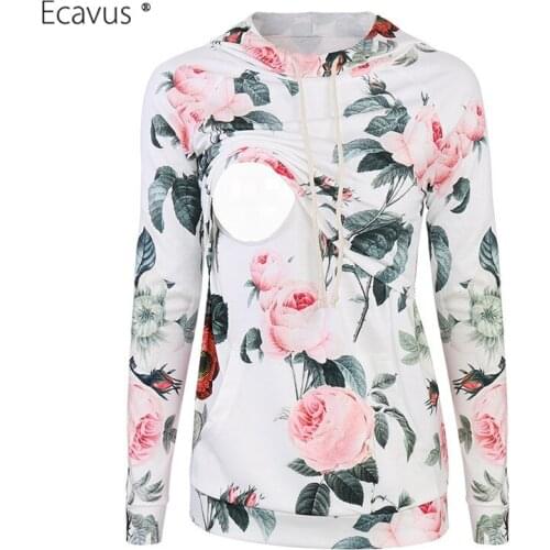 Maternity Hoodie Long Sleeve Nursing Maternity Clothes Pregnancy Vintage Breastfeeding Print Casual Sweatshirt Hoodies