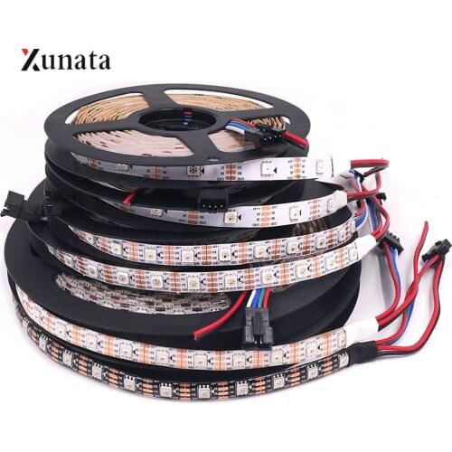 XUNATA DC5V 12V 1m 5m WS2815 WS2813 RGB LED Strip Waterproof Black White PCB 144/60/30 Leds Pixels Strip IP67 IP65 IP21