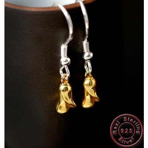 Amxiu Handmade Rose Flower Earrings Two Tones 925 Sterling Silver Earrings For Women Girls Birthday Gift Hooks Earrings Jewelry