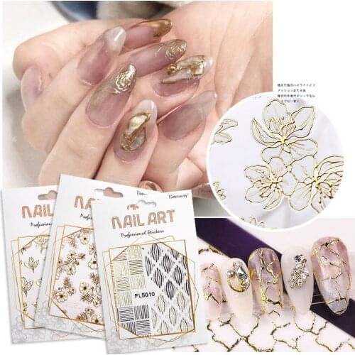 1PC Gold Silver 3D Mesh Nail Sticker Hollow Net Line Tape Foils Lace Bronzing Nail Decals Polish Wraps Decorations Manicure DIY
