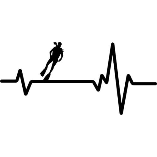 16.7CM*7.8CM Diving Diver Fins Tank Swimming Girl Heartbeat Decal Vinyl Black/Silver Car Sticker C22-1240