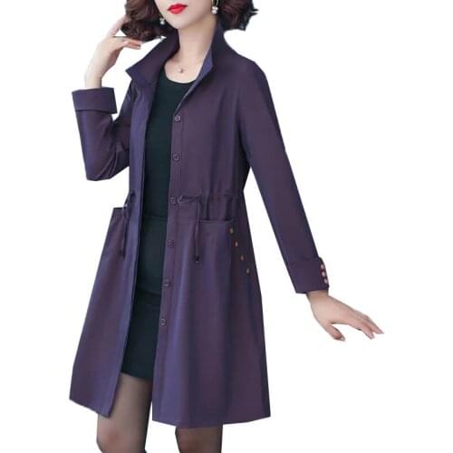 2021 Spring Autumn New Womens Windbreaker Shirt Collar Single Breasted Female Trench Coat Outerwearies Mid Long Thin Tops