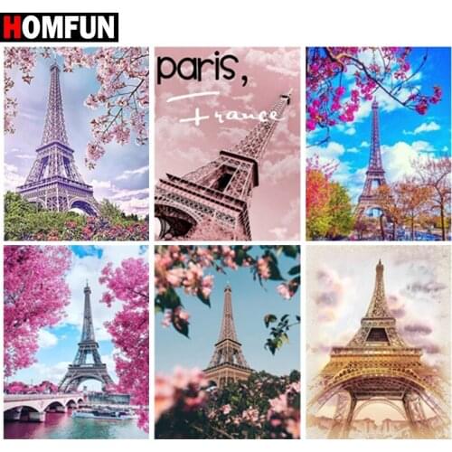 HOMFUN Diamond Embroidery "Tower flower scenery" Pattern DIY 5D Diamond Painting Needlework Cross Stitch Full Drill Painting