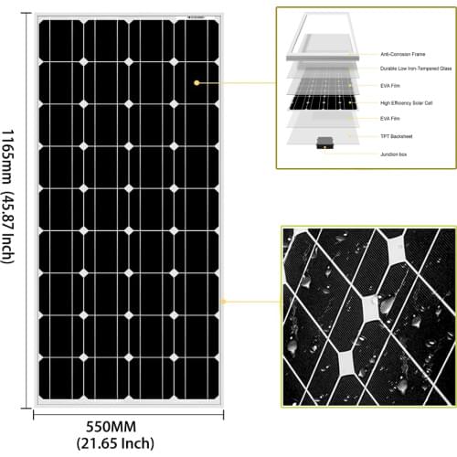 Aluminum Frame 30MM Glass Solar Panel 36pcs Cell 125mm*125mm For 12V 18V Battery Charge