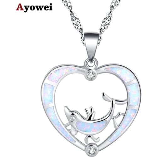 Ayowei Simple style heart-shaped dolphin silver plated stamped white opal necklace pendant fashion high-end wedding gift OP826A