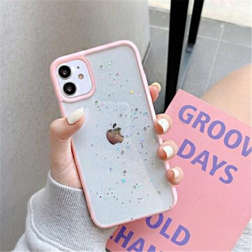 Candy Color Edge Glitter Transparent Phone Case For iPhone 11 12 Pro X XS XR Max 7 8 Plus 6 6s SE 2020 Shockproof Soft TPU Cover