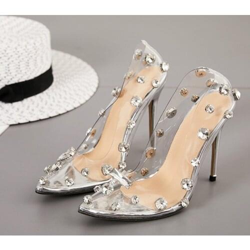 Summer Diamond Women High Heels Thin Heels Retro Women Crystal Shoes Large Size Women Sandals Zapatillas Mujer Pumps Women Shoes