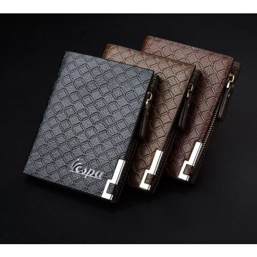 Long Style Wallet Black/Light/Dark Brown Top PU Leather Car logo Bag Card Package Wallet Coin Bag For Vespa Free Shipping