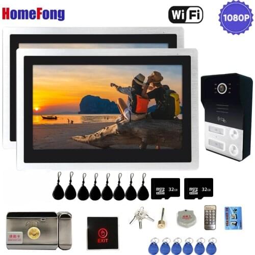 HomeFong 2 Wifi Apartment Intercom Doorbell Camera with Lock RFID Unlock Record Motion Detect 10'' IP Wireless Video Door Phone