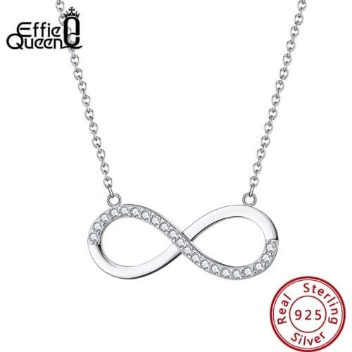 Effie Queen Real 925 Silver Dainty Infinity Love Sign Pendant Women Necklace Charm AAAA Zircon Women Necklaces Jewelry DSN192
