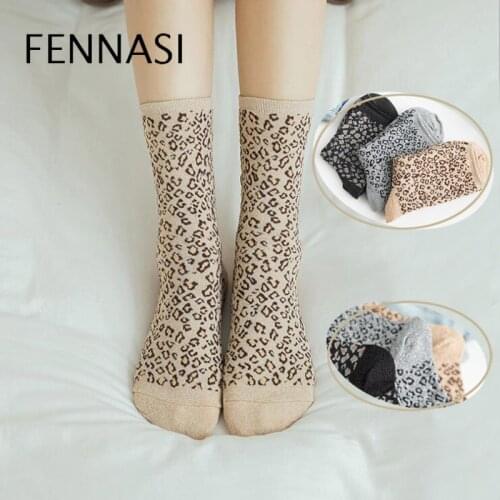 FENNASI 3 Pairs Leopard Print Woman Harajuku Spots Socks Funny Femal Fashion Socks Lady Cotton Sexy Casual Personality Socks