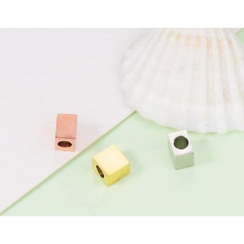 Fnixtar Mirror Polished 1.8mm Small Hole Bead Stainless Steel 4mm Square Bead Charms DIY Jewelry Wholesale 20piece/lot