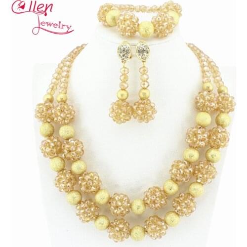 Indian African Beads Jewelry Set Crystal Beaded Necklace Set nigerian wedding beads Jewelry Set Crystal Jewelry Set W7317