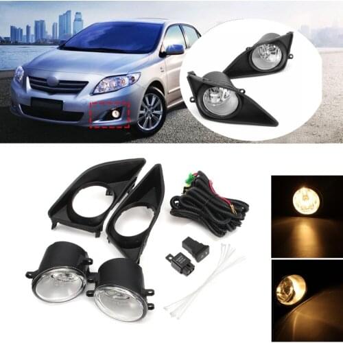 2Pcs H11 Bulbs Car Front Bumper Left/Right Fog Light Lamp+Black Grille Covers Switch Kit For Toyota Corolla 2008 2009 2010