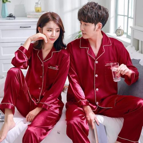 FZSLCYIYI Summer Suit Long Sleeve pants Silk Men Pajama Sets Sleep Burgundy Satin Sleepwear Men Rayon Pyjama Men Pyjamas Male