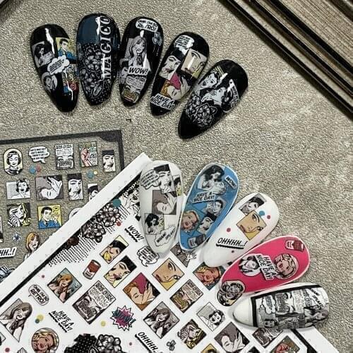 Pop Art Nail Sticker Cartoon Images Design 3D Engraved Nail Stickers Nail Art Decorations Nail Decals Design