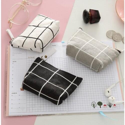 New Women Kids Canvas Coin Purse Floral Plaid Zipper Pouch Small Wallet Children Female Key Card Holder Mini Money Bag Gift