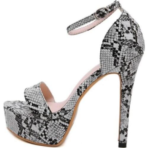 Sexy word buckle sandals women 2020 summer new Women Sandals Round Toe PU 13.5CM Thin High heels Buckle Strap Serpentine shoes